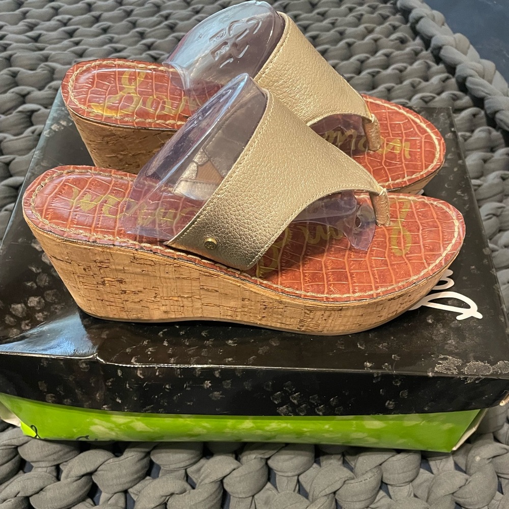 Sam Edelman Gold Sandal Cork Wedge